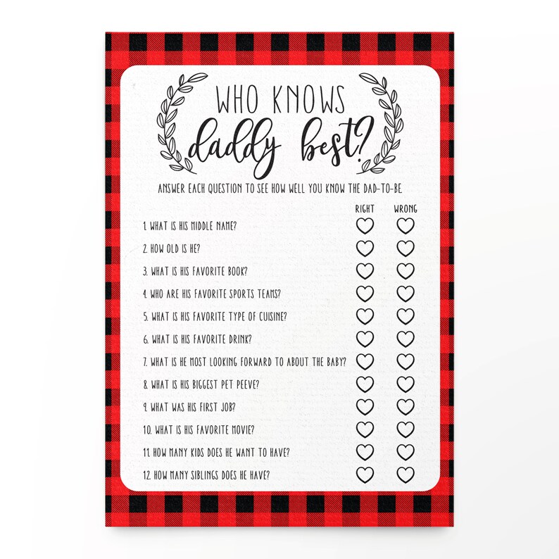 Who Knows Daddy Best Printable Baby Shower Games Instant Etsy