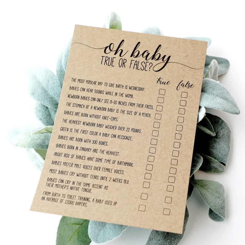 Baby Shower True or False Game . Oh Baby True or False Baby Etsy New