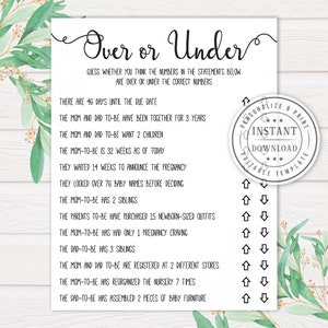 Editable Over or Under Over or Under Baby Shower Game Baby - Etsy