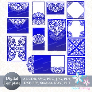 Набор шаблонов свадебных приглашений Cricut Gate Fold / Tri-Fold Pocket Envelope / Bellyband. Файлы для резки SVG, Лазерная резка