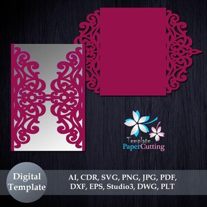 Wedding Invitation Template - SVG, DXF, ai, CRD, eps - Laser Paper Cut - Silhouette Cameo, Cricut - Gate Fold - Instant Download