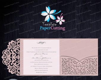 Tri-Fold Wedding Invitation Pocket Envelope SVG Template, Quinceanera invite, laser cut file, Silhouette Cameo, Cricut