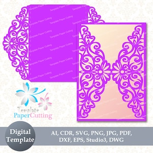 Wedding Invitation Template - SVG, DXF, ai, CRD, eps - Laser Paper Cut - Silhouette Cameo, Cricut - Gate Fold - Instant Download
