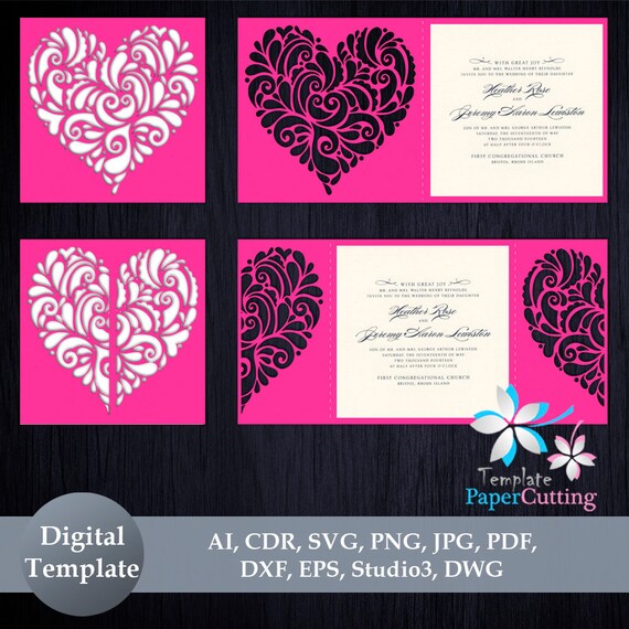 Heart Wedding Invitation Template Svg Dxf Ai Crd Eps Etsy