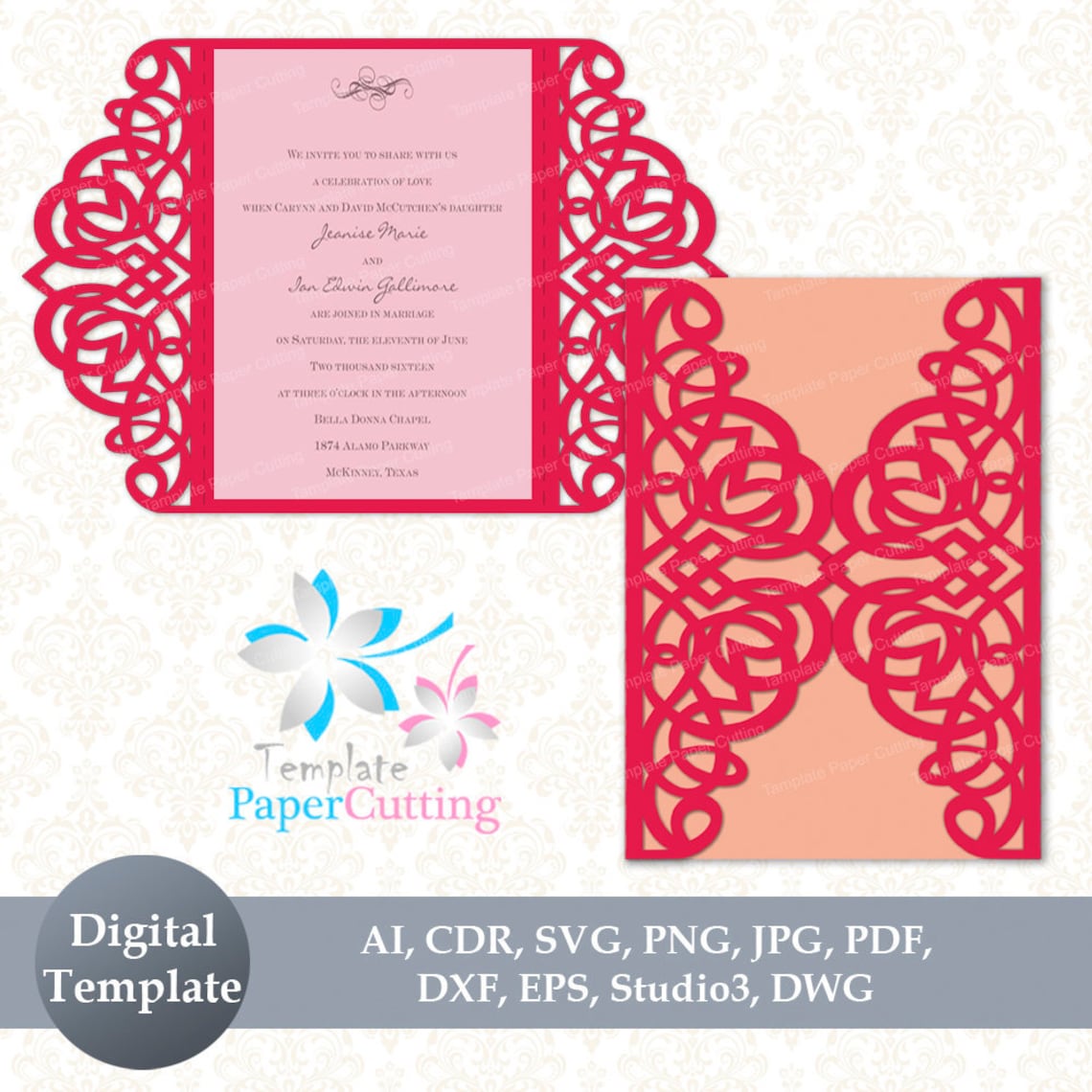 Wedding Invitation Template SVG DXF Ai CRD Eps 5x7 in - Etsy