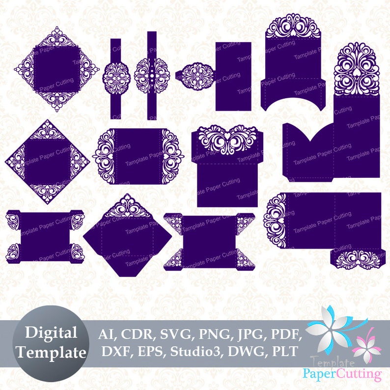 Download Laser Cut Set Cricut Wedding Invitation Template Gate Fold Tri Fold Pocket Envelope Bellyband Svg Cutting Files Templates Paper Party Supplies Cospicon Com