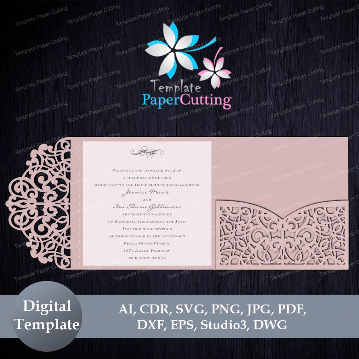 TriFold Wedding Invitation Pocket Envelope SVG Template