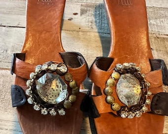 Sandalias de piel usadas para mujer, talla 7