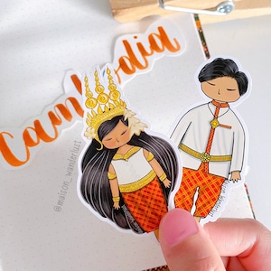 Tenue traditionnelle cambodgienne - Garçon et fille - Cambodge, Asie du Sud-Est | Sticker/Magnet