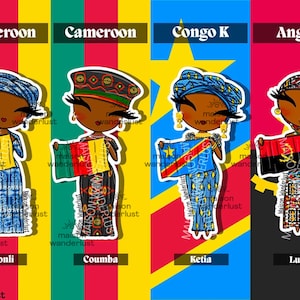 Aufkleber | Kamerun, Kongo, Kinshasa und Angola – Illustration traditioneller Kleidung | Shimee von Maison Wanderlust | Tagebuch, Notizbuch, Bujo