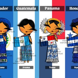 Sticker | Honduras, Guatemala, Panama & Salvador - Illustration des tenues traditionnelles | Shimee par Maison Wanderlust