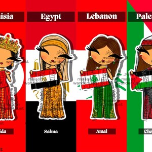 Sticker Tunisia, Egypt, Lebanon & Palestine Illustration of traditional outfits Shimee by Maison Wanderlust image 1