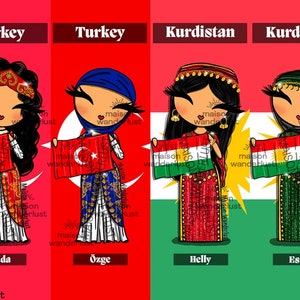 Sticker | Turquie & Kurdistan - Illustration des tenues traditionnelles | Shimee par Maison Wanderlust | Journal, Cahier, Gourde, Ordinateur