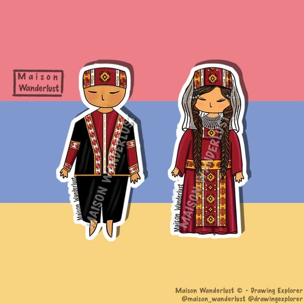 Tenue traditionnelle arménienne - Garçon et fille - Arménie, Asie Moyen-Orient | Sticker/Magnet