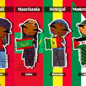 Sticker | Mali, Sénégal, Mauritanie & Sahara Occidental - Illustration des tenues traditionnelles | Shimee par Maison Wanderlust