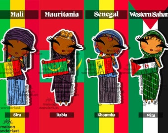 Sticker | Mali, Senegal, Mauritania & Western Sahara - Illustration of traditional outfits | Shimee by Maison Wanderlust