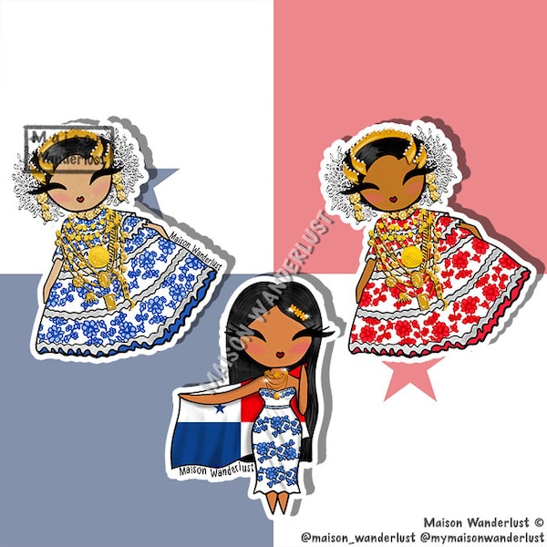 Pollera, panamian traditional outfit - Panama, Central America | Sticker or Magnet