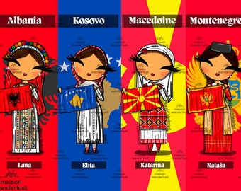 Sticker | Albania, Kosovo, Macedonia & Montenegro - Illustration of traditional outfits | Shimee by Maison Wanderlust