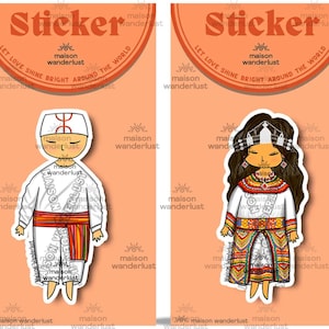 Traje cabila - Ilustración de trajes tradicionales cabila/bereber/amazigh de Argelia, norte de África | Pegatina para Cuaderno, Botella de Agua...