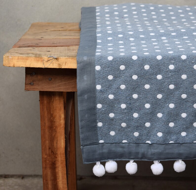 Polka Dot Table Runner Can Be Used Both Side Handmade White Etsy