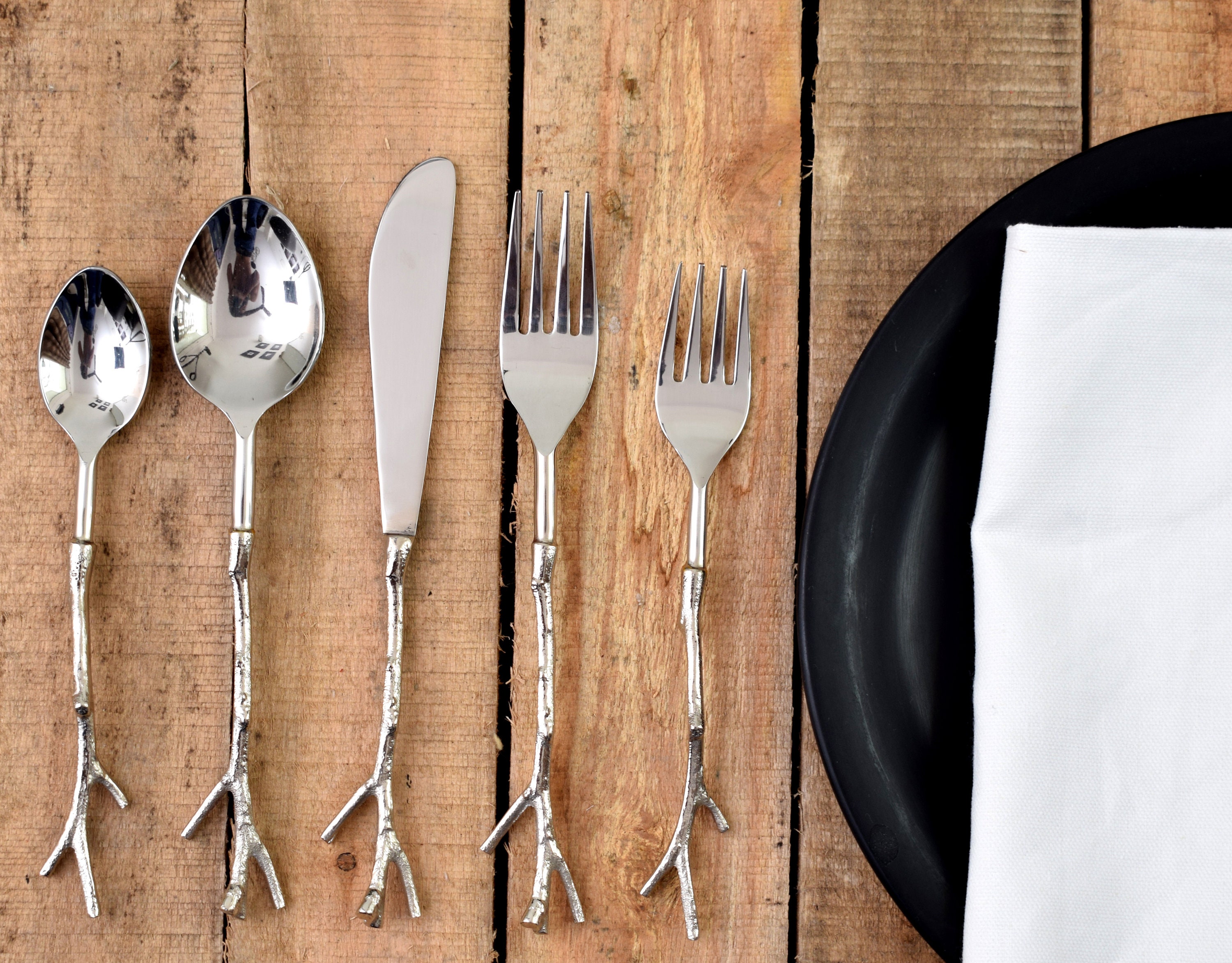 Tree Branch Silver Cutlery Set Set of 2 Service Spoon Etsy