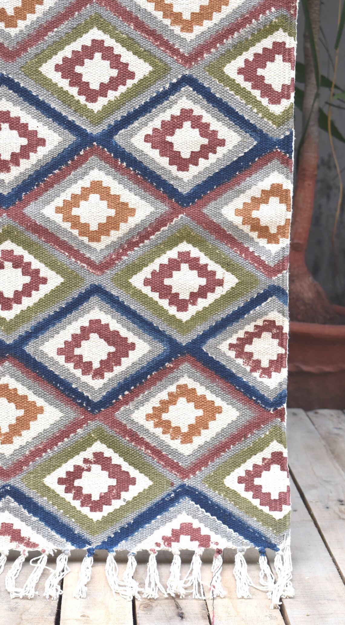 Kilim Printed Cotton Rug Multicolored Handmade Rug Block Etsy