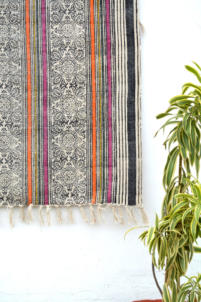 100/% cotton Block Print Boho Colours large rug Home decor Bohemian Printed Cotton Rug Faded look Decor Rug Rug 5x8 ft Rug Handmade