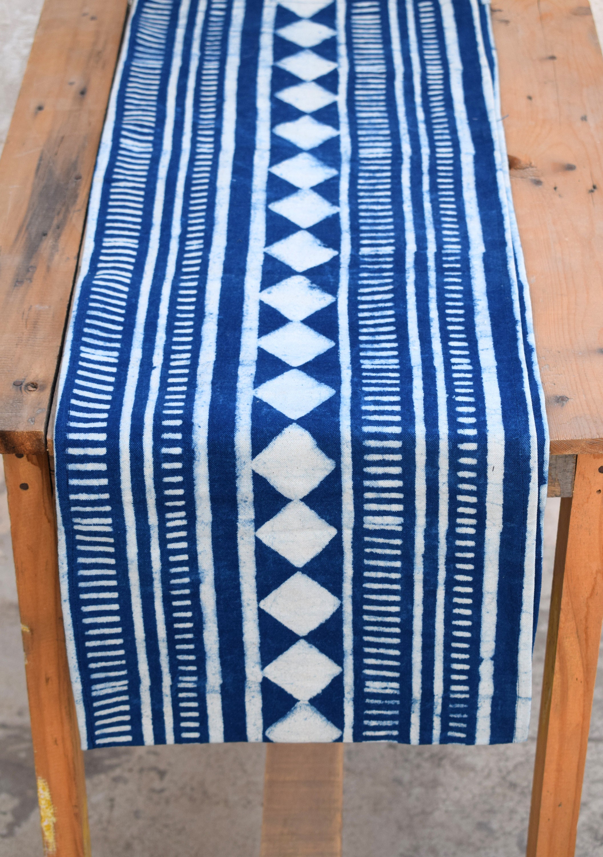 Geometric Organic Table Runner Natural Indigo Dye Blue Etsy