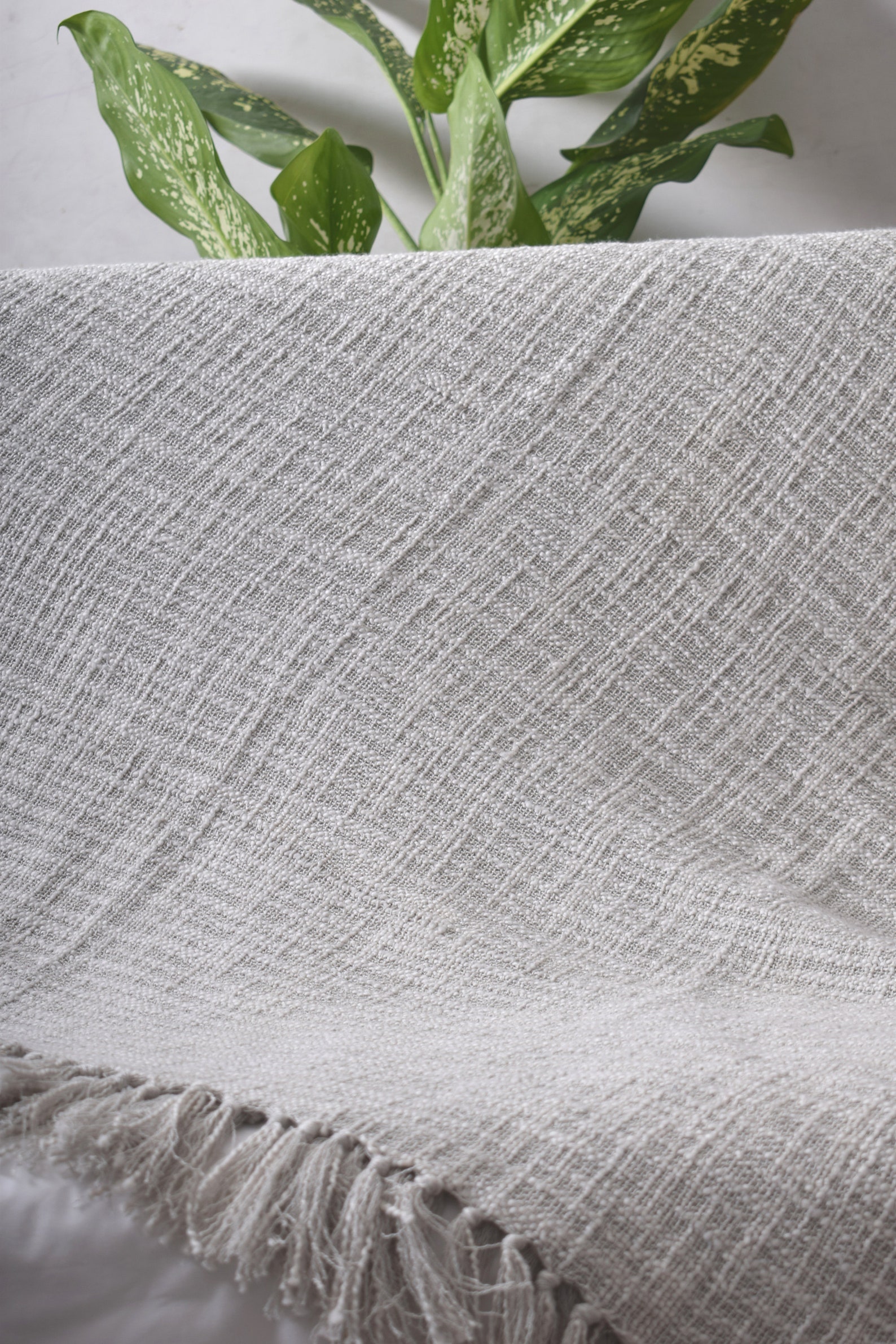 Handmade Fringed Throw Blanket Cool and Warm Light Grey Etsy