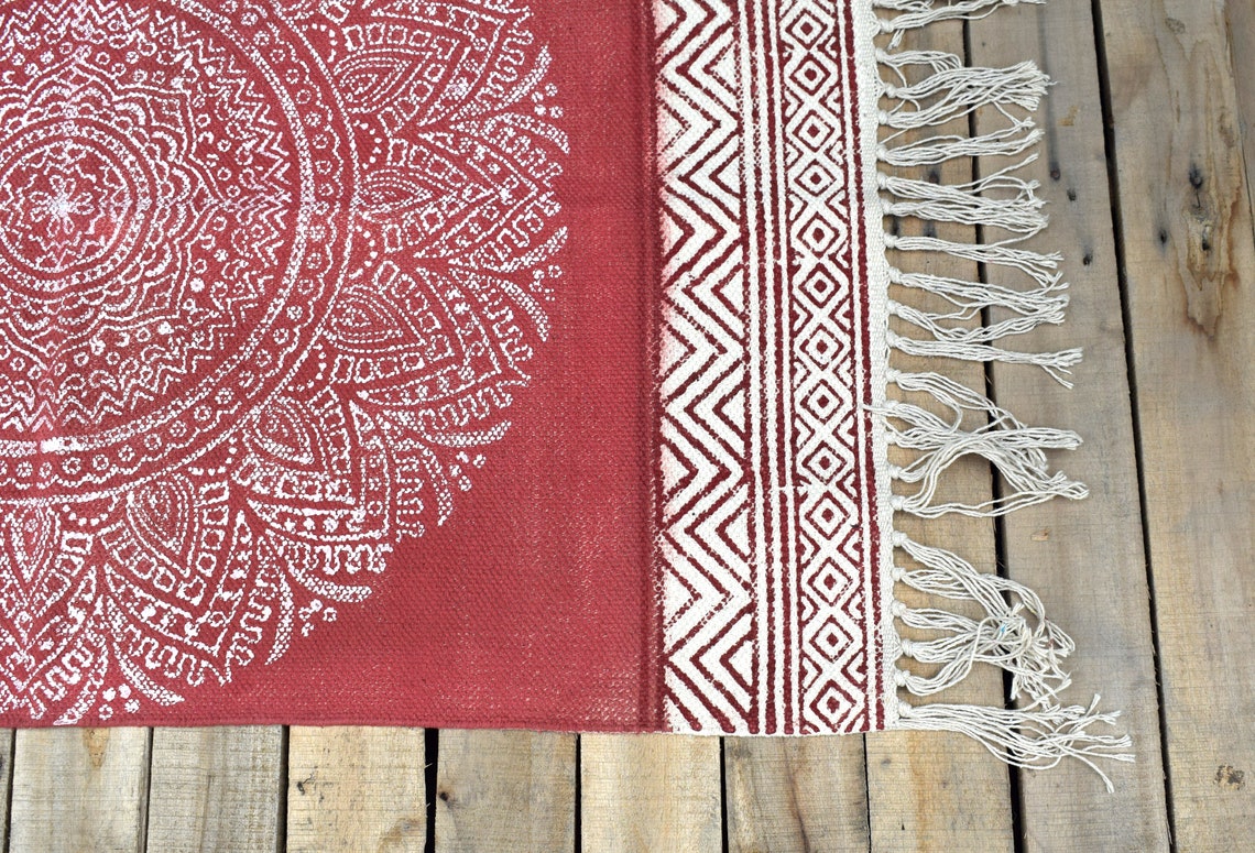 2x3ft Rug Red Mandala Handmade Rug Tribal Boarder Block Etsy