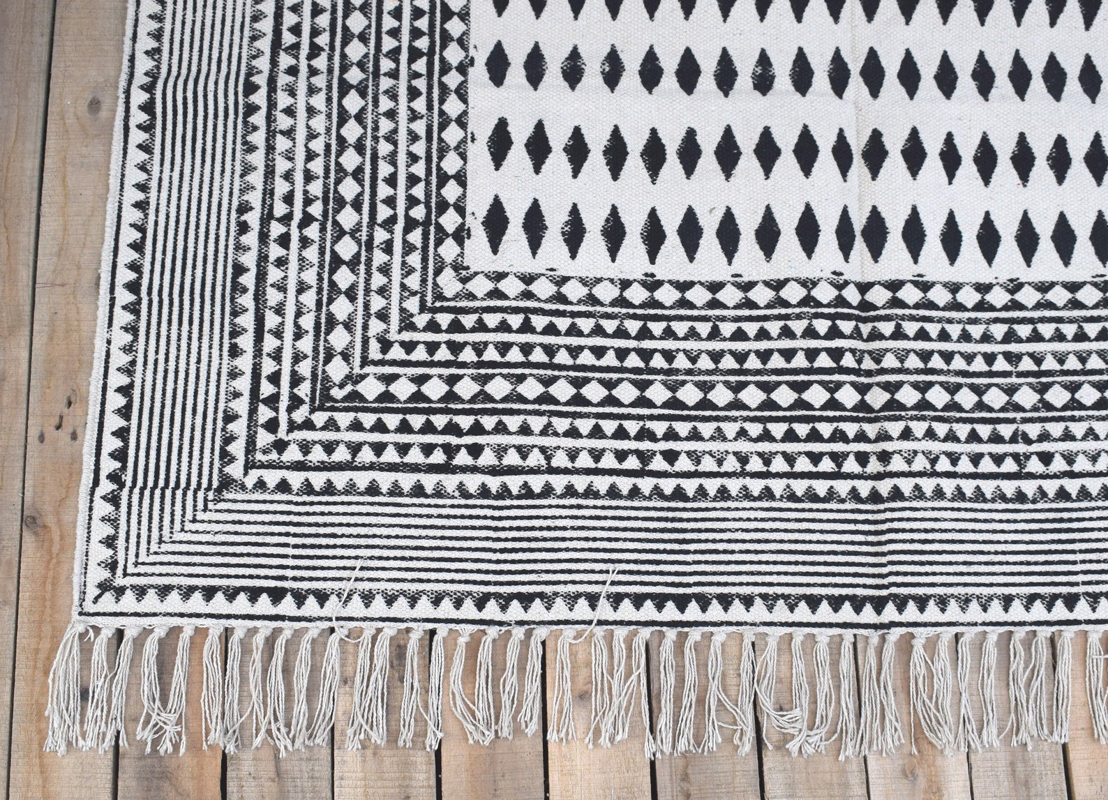 5x8ft Rug Aztec Printed Cotton Rug Black and White Etsy