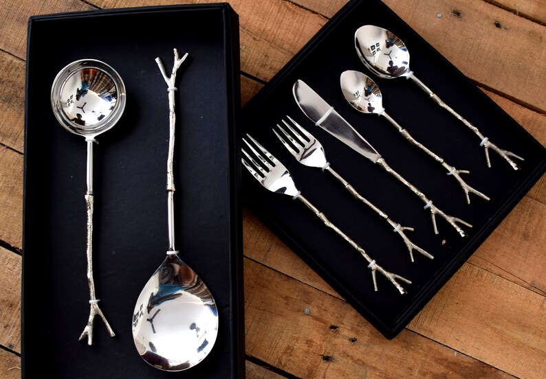 Tree Branch Silver Cutlery Set set of 2 Service spoon Etsy