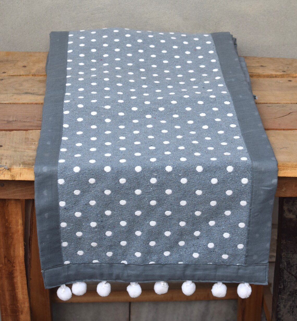 Polka Dot Table Runner Can Be Used Both Side Handmade White Etsy