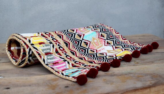 handmade Jacquard Weave Can be used both side Attractive Coral Weaved Table runner Sizes :13x36 inches Center Table kilim weave