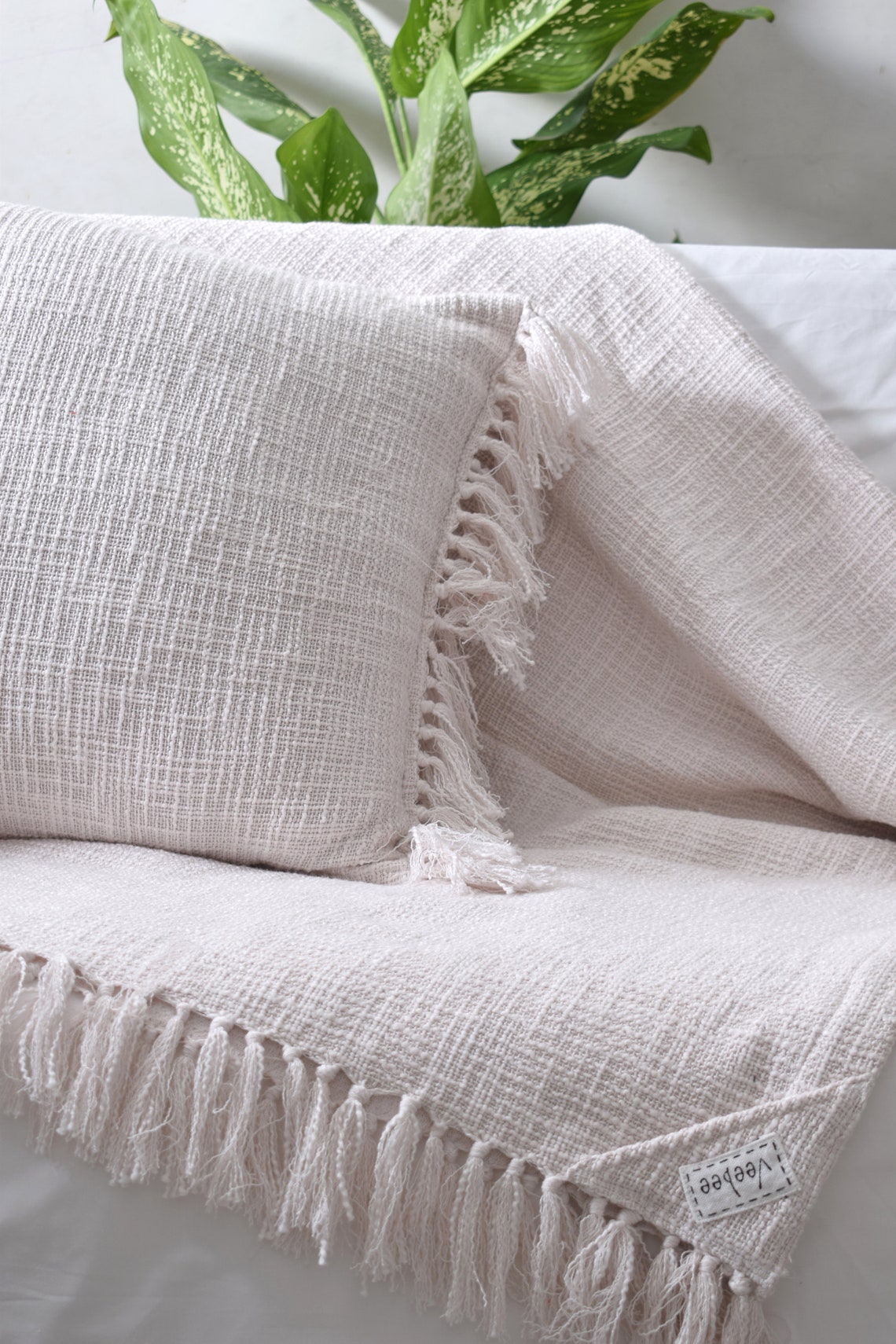 Handmade Fringed throw Blanket cool and warm White Textured Etsy