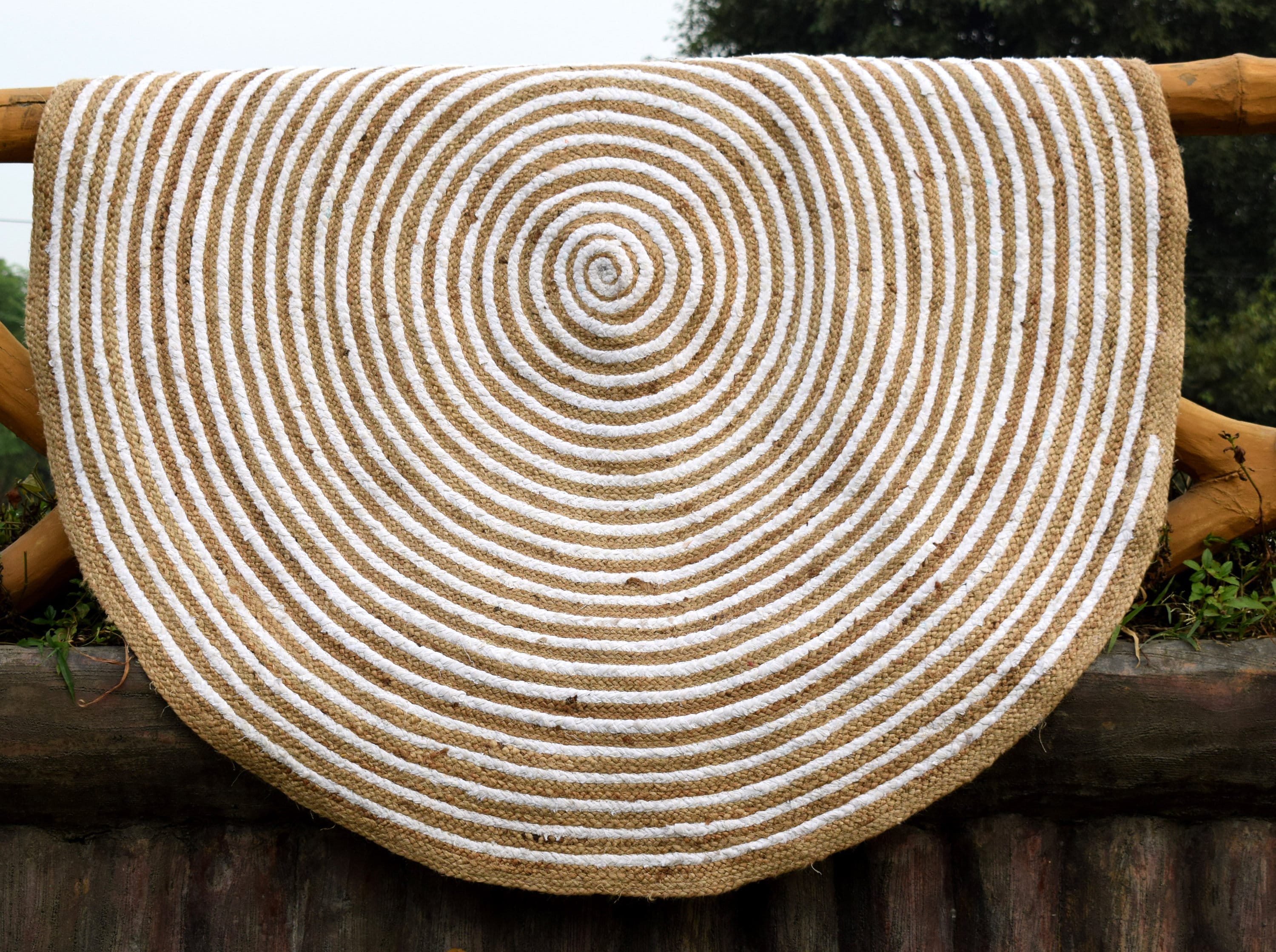 Jute round Cotton Rug Natural white Handmade rug gift Etsy