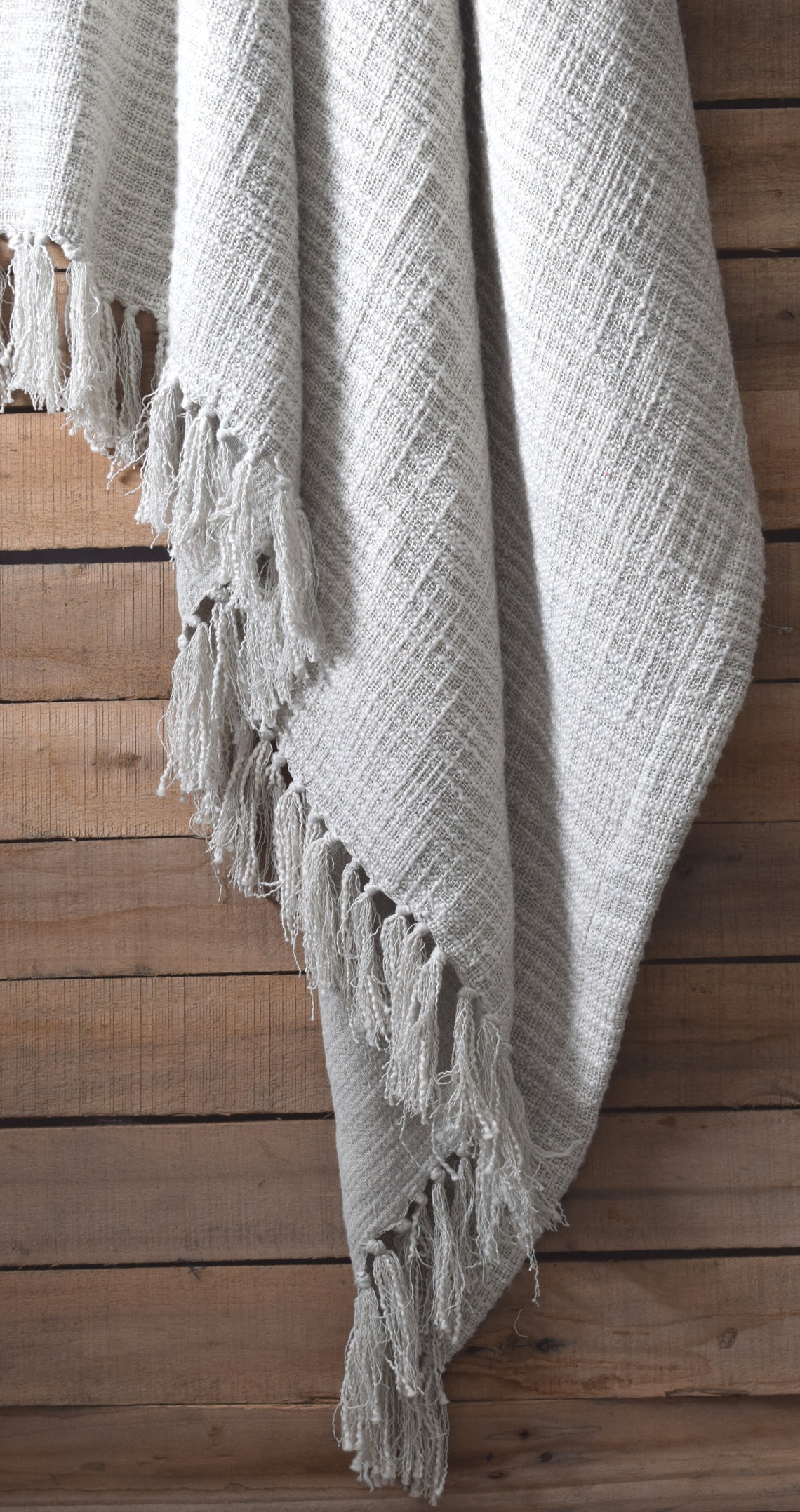 Handmade Fringed throw Blanket cool and warm Light Grey Etsy