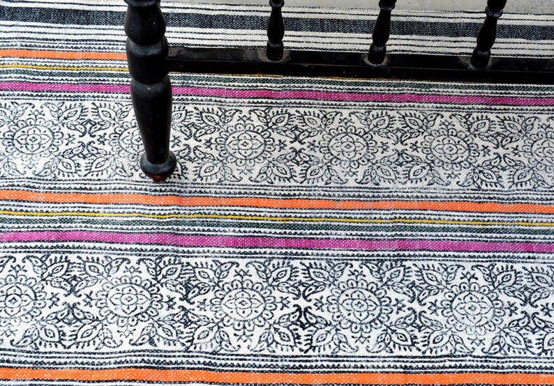 100/% cotton Block Print Boho Colours large rug Home decor Bohemian Printed Cotton Rug Faded look Decor Rug Rug 5x8 ft Rug Handmade