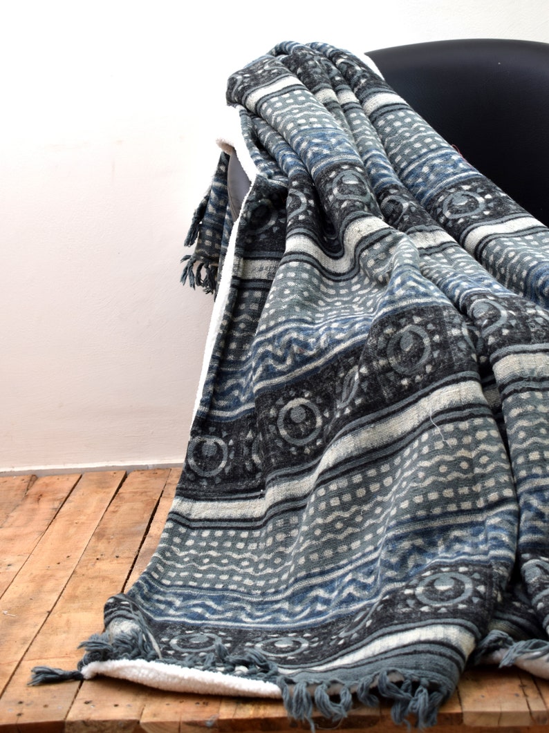 Charcoal Aztec Cotton Fur Throw Blanket Reversible Cool and Etsy