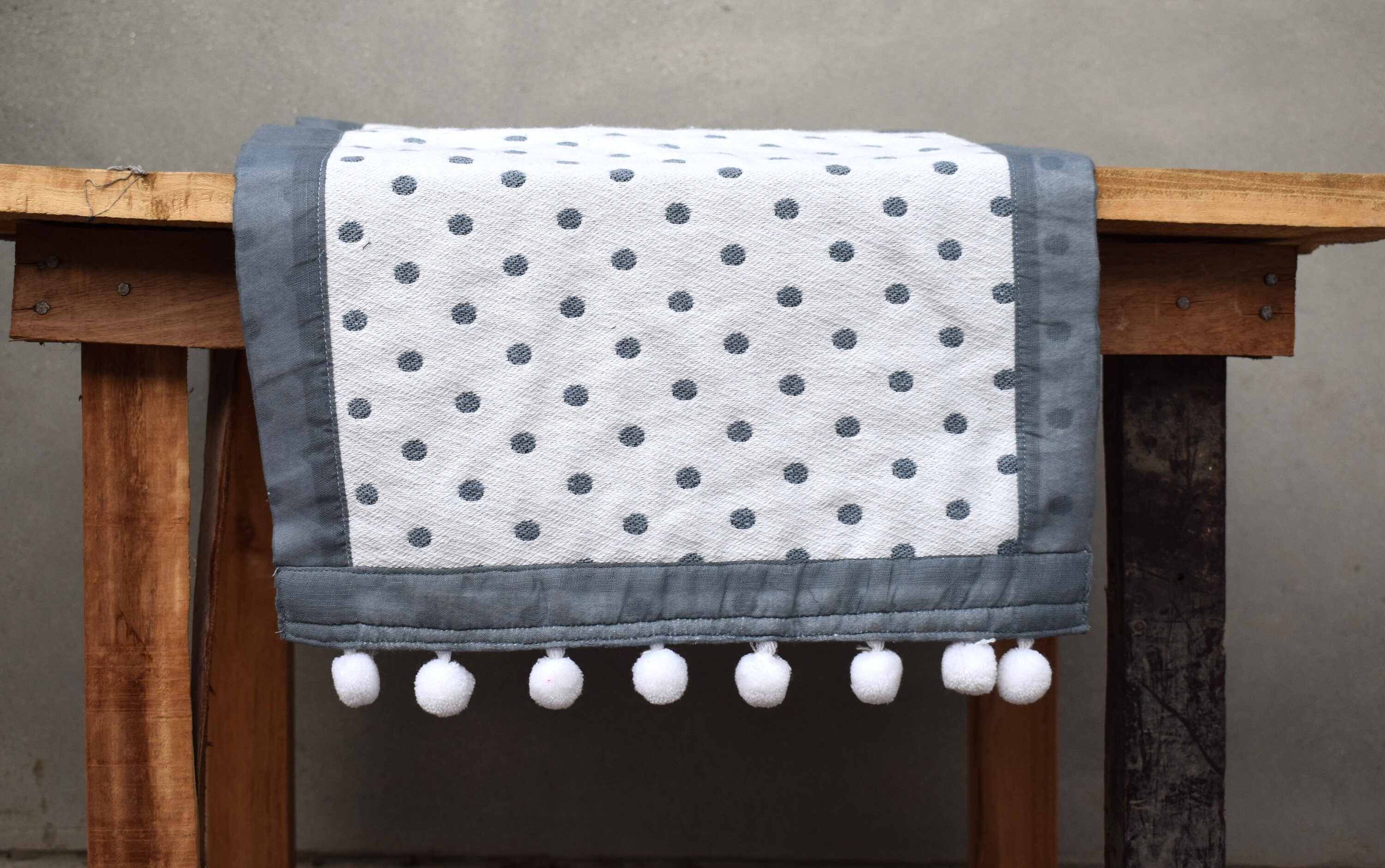 Polka dot table runner can be used both side Handmade white Etsy