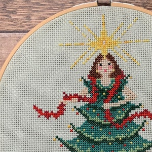 Cross Stitch Christmas Tree Party Girl Design
