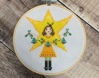 Festive Cross Stitch Star Girl design PDF
