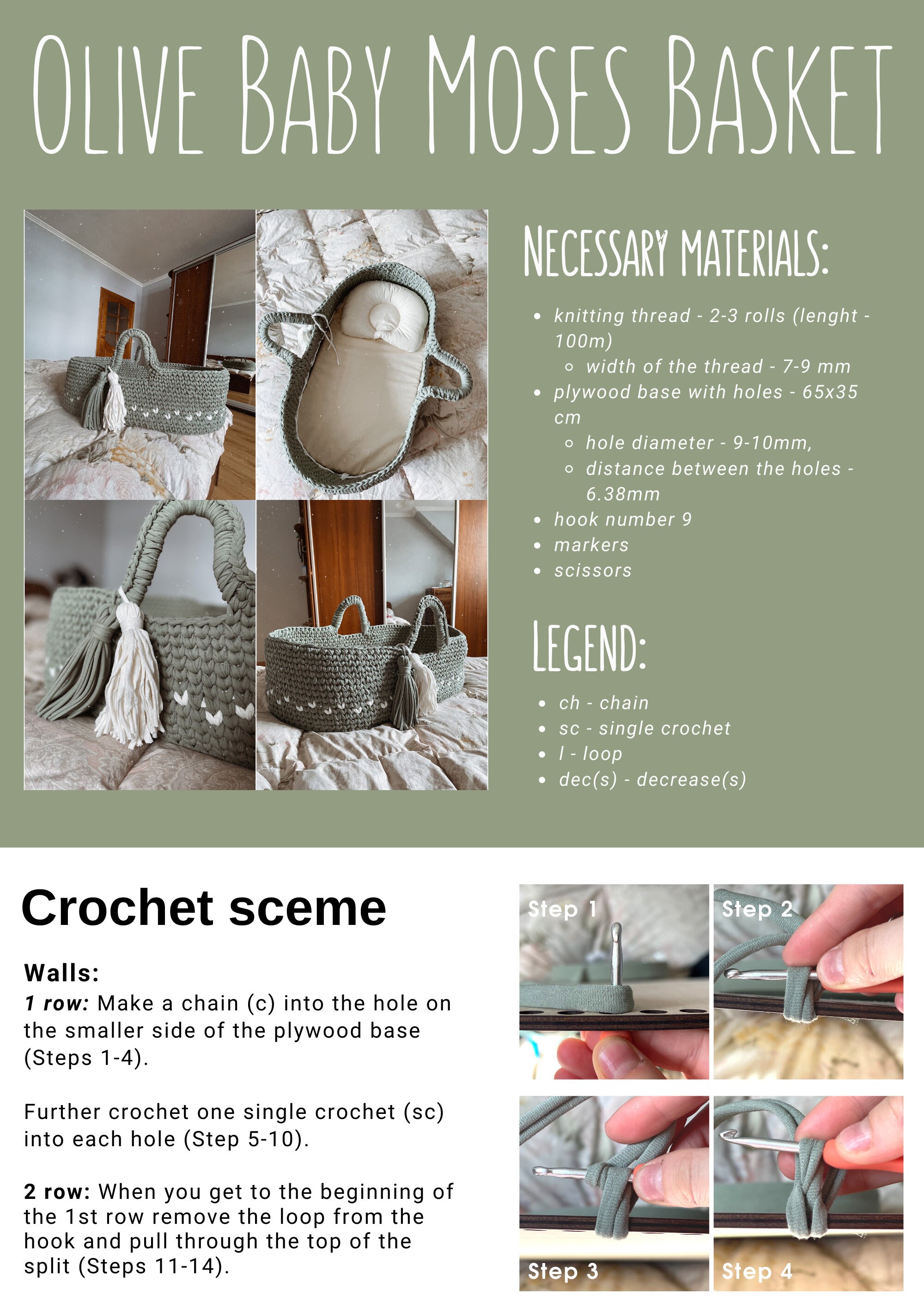 Crochet Moses Basket Moses Basket Crochet Pattern Crochet Etsy