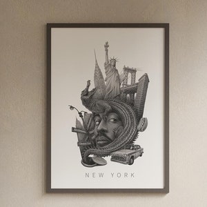 Black and White New York City Art Frame, New York Painting in Frame, Wall Art in Frame, New York City Wall Art