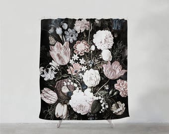 Dutch Floral Shower Curtain Bathroom Art Wanderlust Etsy