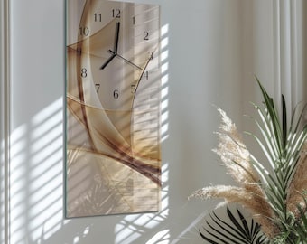 Orologio astratto personalizzato, orologio da parete moderno in vetro beige - Orologio rettangolare verticale