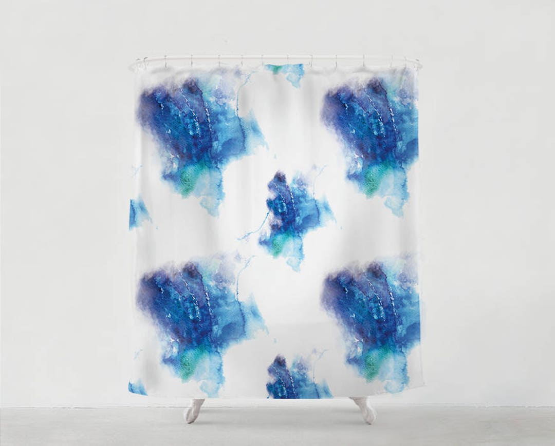 Blue Watercolor Stains Shower Curtain Bathroom Art Bohemian Home Decor