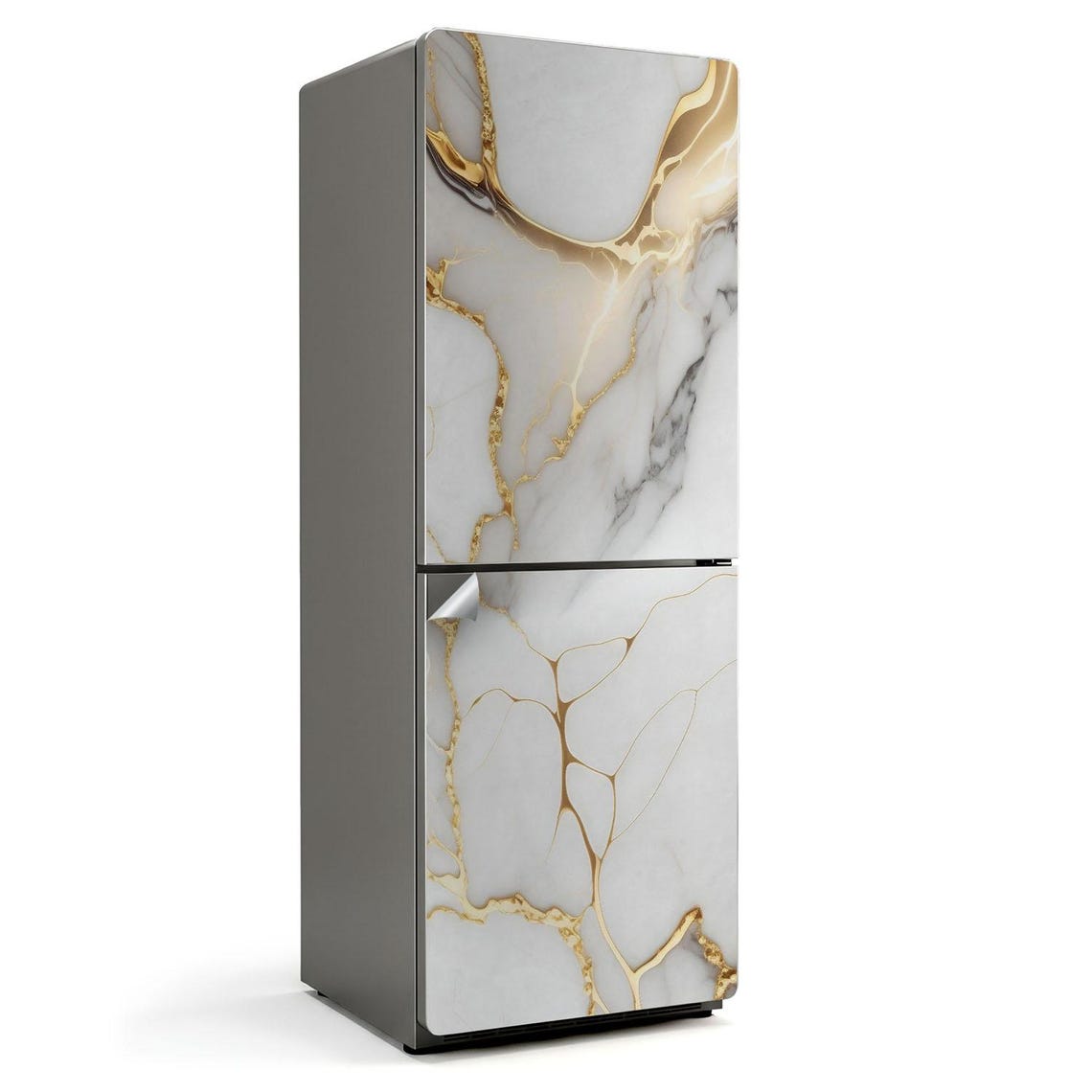 Patterned Refrigerator Elegant Marble Pattern Fridge Wrap Sticker, White Refrigerator Wrap ...