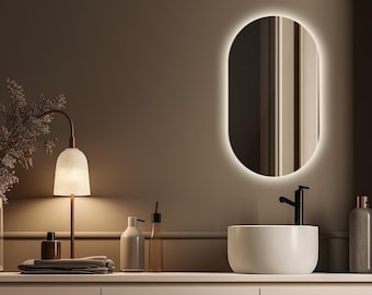 Miroir ovale avec LED I 3 options d'éclairage I Design moderne, miroir original, lumière LED, miroir mural fait main, décoration murale, miroir de salle de bain