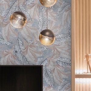 Wall Covering, Tropical Flowers And Leaves Wallpaper,  Brown Wallpaper, Blue Wallpaper, Leaves Wallpaper, Etno Wallpaper, Boho Decor